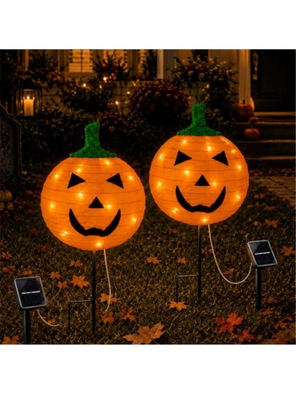 2Pack Solar Halloween Pumpkin Stake Light with 8 Lighting Modes, Fabric Lantern